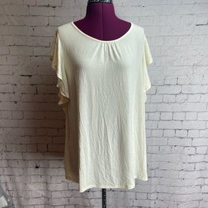 Matilda Jane Womens size medium cream color lace back shirt with flutter sleeves